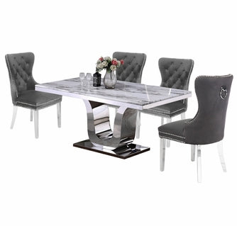 Rectangle Marble Dining Table Set 7pc